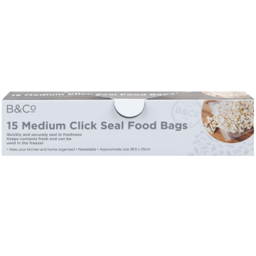 Medium Click Seal Food Bags – Pack of 15, B&Co