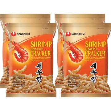 Nongshim Shrimp Crackers (300g) - Pack of 4 x 75g - Crispy Flavoured Snack