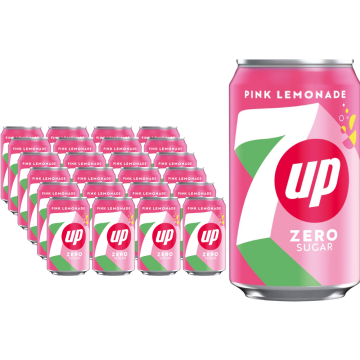7up Pink Lemonade Zero Sugar - Pack of 24 x 330ml Cans - Refreshing Drink Without Added Sugar