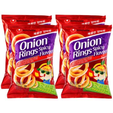 Nongshim Spicy Onion Rings Flavoured Crisps (160g) - Pack of 4 x 40g – Light & Crunchy Snack