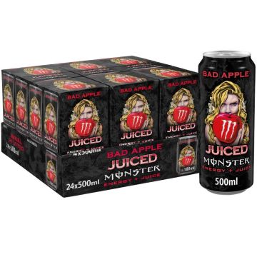 Monster Bad Apple Energy Drink 500ml Cans - Pack of 24 (6x4pk), Crisp Apple Kick