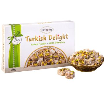 Incibeyaz Turkish Delight With Pistachio 400g - Made With Beet Sugar - Halal & Gluten Free