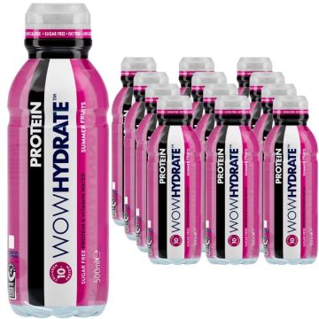 WOW HYDRATE Summer Fruits Protein Water - Pack of 12 x 500ml, Sugar-Free
