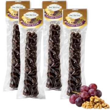 Walnut Sausage Sweet Treat (Cevizli Sucuk) - Pack of 4 x 80g - Classic Grape Molasses Delight - Incibeyaz