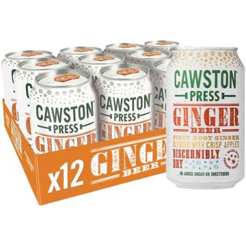 Cawston Press Sparkling Ginger Beer - Pack of 12 x 330ml - Fizzy Apple Juice Drink with Ginger