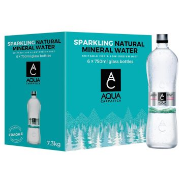*Glass 750ml* Aqua Carpatica Sparkling Glass Bottle Natural Mineral Water 750ml x 6 - Best Before: 30.10.2025