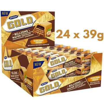 McVitie’s Gold Billions Chocolate & Hazelnut Wafer Bars PMP - Pack of 24 x 39g - Golden Caramel Chocolate with Crisp Wafer & Cream Filling