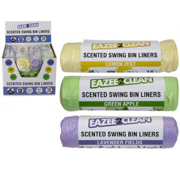 Scented Swing Bin Liners with Tie Handle 50L - Pack of 3 × 16 Bags (Total Bags - 48) - Scents Available: Lavender Fields, Green Apple & Lemon Zest - Size 36cm x 86cm