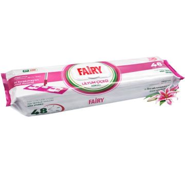 Fairy Power Lily Flower Scented Floor Cleaning Towels – 50 Mop Compatible Disposable Wipes, Suitable for All Surfaces, Dermatologically Tested, Leaves No Traces