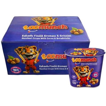 Toomunch Hazelnut Cream With Cocoa & Breadsticks - Pack of 24 x 52g - Dip & Crunch Snack Cups