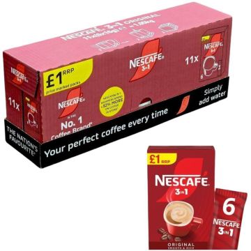 Nescafé Original 3 in 1 Coffee Sachets  (11 x (6 x16g)) PMP Packs