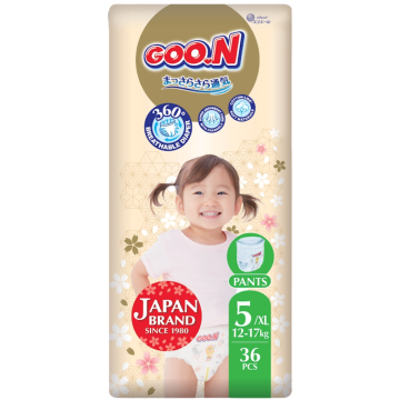 GOO.N Japan Brand Breathable Nappies Pants 36Pcs Size 5 (12-17kg) Super Absorbent Core, Cotton-Like Soft Materials