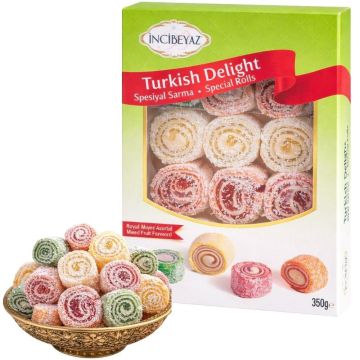 Incibeyaz Mixed Fruit Flavored Special Rolls Turkish Delight 350g -  Halal & Gluten Free