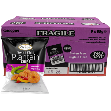 Grace Sweet Chilli Plantain Chips - Pack of 9 x 85g - Gluten Free, High in Fibre