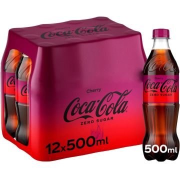 Coca Cola Zero Sugar Cherry Bottles - Pack of 12 x 500ml, Best Before: 28/02/2026