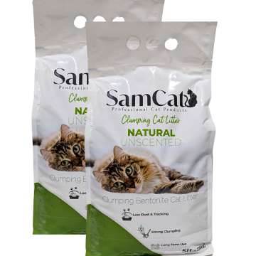 SamCat 10L(2x5L) Natural Unscented Clumping Cat Litter - Low Dust & Tracking, Strong Clumping, Long Term Use