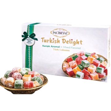 Incibeyaz Mixed Flavored Turkish Delight 400g - Halal & Gluten Free
