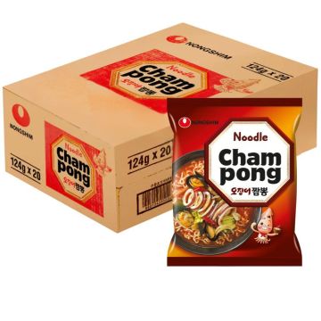 Nongshim Champong Noodle - Pack of 20 x 124g - Deep & Savoury Seafood Taste
