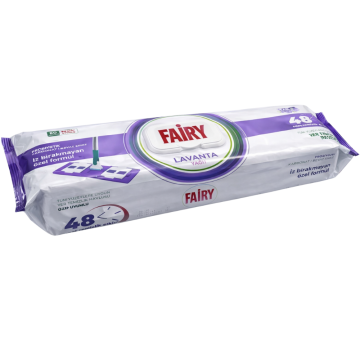 Fairy Power Lavender Scented Floor Cleaning Towels – 50 Mop Compatible Disposable Wipes, Suitable for All Surfaces, Dermatologically Tested, Leaves No Traces