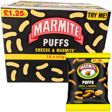 Marmite Puffs Cheese & Marmite PMP 18 x 60g - Best Before: 06 Sept 2025