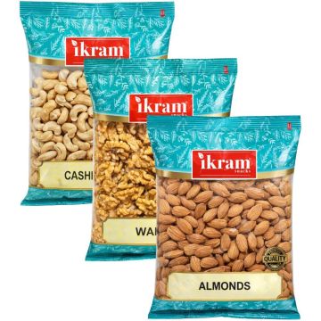 Ikram Mixed Nut Trio - Pack of 3 x 400g - Includes: Almonds, Walnuts and Cashews