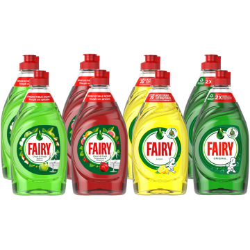 Fairy Washing Up Liquid Mixed Selection 320ml x 8 - 2 Each of Lemon, Apple, Original & Pomegranate Grapefruit