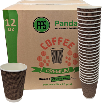 12oz Ripple Paper Cups Double Wall Brown Coffee Cups - Pack of 500 (20x25pcs)