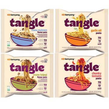 Samyang Tangle Mix Flavor Pasta - Pack of 4 x 15g - Flavors Included: Creamy Mushroom, Garlic Oil, Chunky Tomato & Creamy Bulgogi