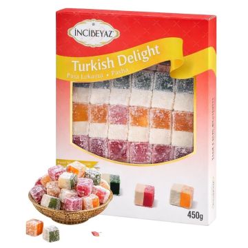 Incibeyaz Pasha Mixed Fruit Turkish Delight Selection 450g - Halal & Gluten Free