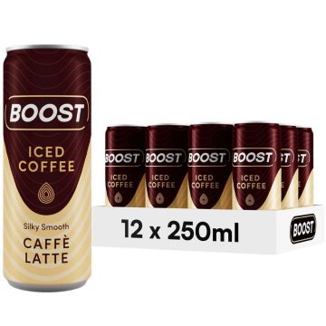 Boost Iced Coffee Caffe Latte, 12 x 250 ml, Ready-To-Drink Cold Brew Coffee Drink