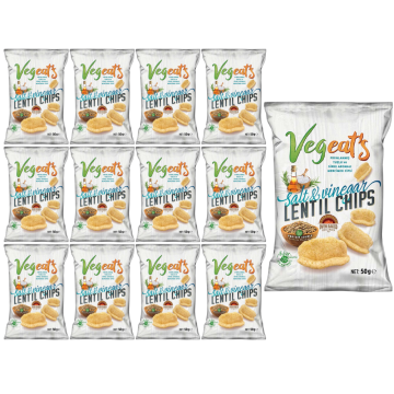 Vegeat's Salt & Vinegar Lentil Chips - Pack of 50g x 12 Oven Baked not Fried , Vegan