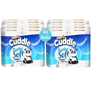 Panda Cuddle 40pk Toilet Rolls Classic 2-Ply Feather Soft Quilted Toilet Tissue - (10 x 4, Total 40 Rolls) Soft, Fresh & Luxurious Comfort
