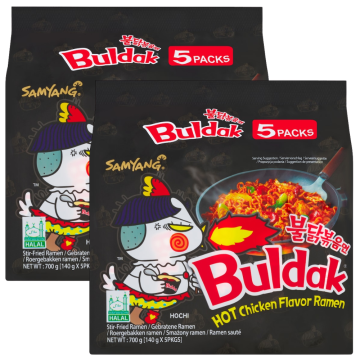 Samyang Buldak Hot Chicken Flavor Ramen - Pack of 10 (2x5pk) x 140g - Stir-Fried Ramen, Halal