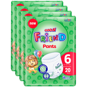 GOO.N Friend Pants Size 6 (15-25kg) - Pack of 4x20pcs (Total - 80 Nappies) - Hypoallergenic Kind on Skin, Thin Structure, Easy Movement