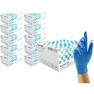 Unicare Nitrile 2000 Medium 8 Size Blue Gloves (Pack of 10 x 200Gloves) - Powder Free, Latex Free, AQL 1.5 , Non Sterile, Single use examination gloves