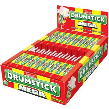 Swizzels Mega Drumstick Raspberry & Milk Flavoured Lollies - Pack of 36 x 28g - Chewy Lollies