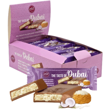 Elit Dubai Milk Chocolate Filled with Coconut Cream & Kadayif 30g - Pack of 24 Bars