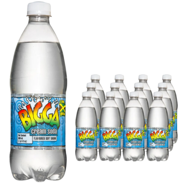 Bigga Cream Soda Flavoured Soft Drink - Pack of 12 x 600ml