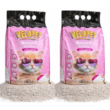 VELOPET Bentonite Super Clumping Cat Litter 10L (2x5L) - Baby Powder Scented - Dust Free & Odour Control