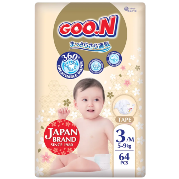GOO.N Japan Brand Breathable Nappies Tape Style 64pcs Size 3 (5-9kg) Super Absorbent Cotton-Like Soft Materials