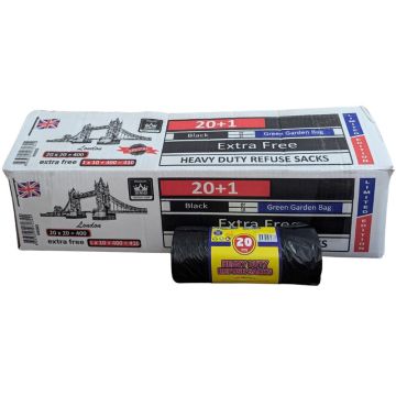 Heavy Duty Refuse Sacks Large Black Bin Rolls 700x800mm (20x20+10) 410Bags