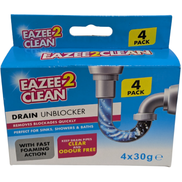 Drain Unblocker with Fast Foaming Action - 4 x 30g , Keep Drains Clear & Fresh