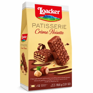 Loacker Patisserie Crème Noisette Crispy Wafer Biscuits, Pack of 12 x 8.3g (Total 99.6g) - Milk Chocolate Coated & Hazelnut Cream Filled
