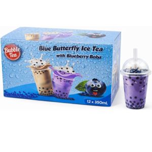  Bubble Tea Blueberry Boba - Pack of 12 x 350ml - Blue Butterfly Ice Tea