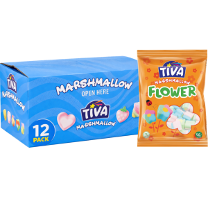 TIVA Marshmallow Flower - Pack of 12 x 140g - Soft Fluffy Halal Treat, Best Before: 11/04/2026