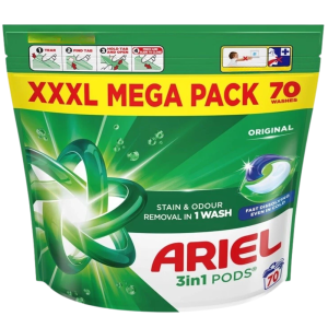 Ariel 3 in 1 Pods 70 Washes – XXXL Mega Pack Laundry Capsules – Powerful Stain & Odour Removal