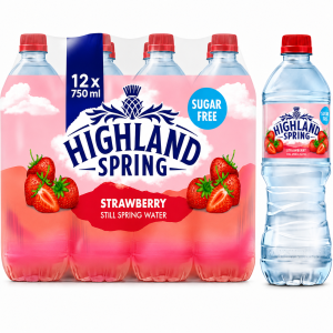 Highland Spring Strawberry Flavoured Sugar Free Still Water, Pack of 12 x 750ml - Fruity & Sugar Free