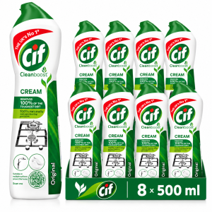 Cif Cleanboost Cream Original Multi-Surface Cleaner, Pack of 8 x 500ml – Household Cleaning Cream for Kitchen & Bathroom