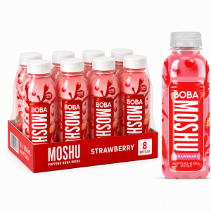 MOSHU Strawberry Flavoured Popping Boba Drink , Pack of 8 x 330ml - Refreshing Drink with Bursting Popping Boba Pearls  