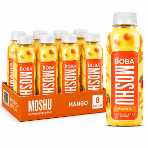 MOSHU Mango Popping Boba Drink , Pack of 8 x 330ml – Mango Flavoured Drink with Popping Boba